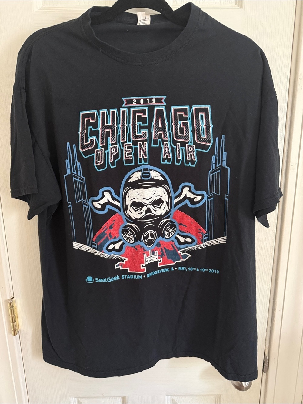 Rare Chicago Open Air 2019 Graphic Tee - Black with Red & Blue Print #463